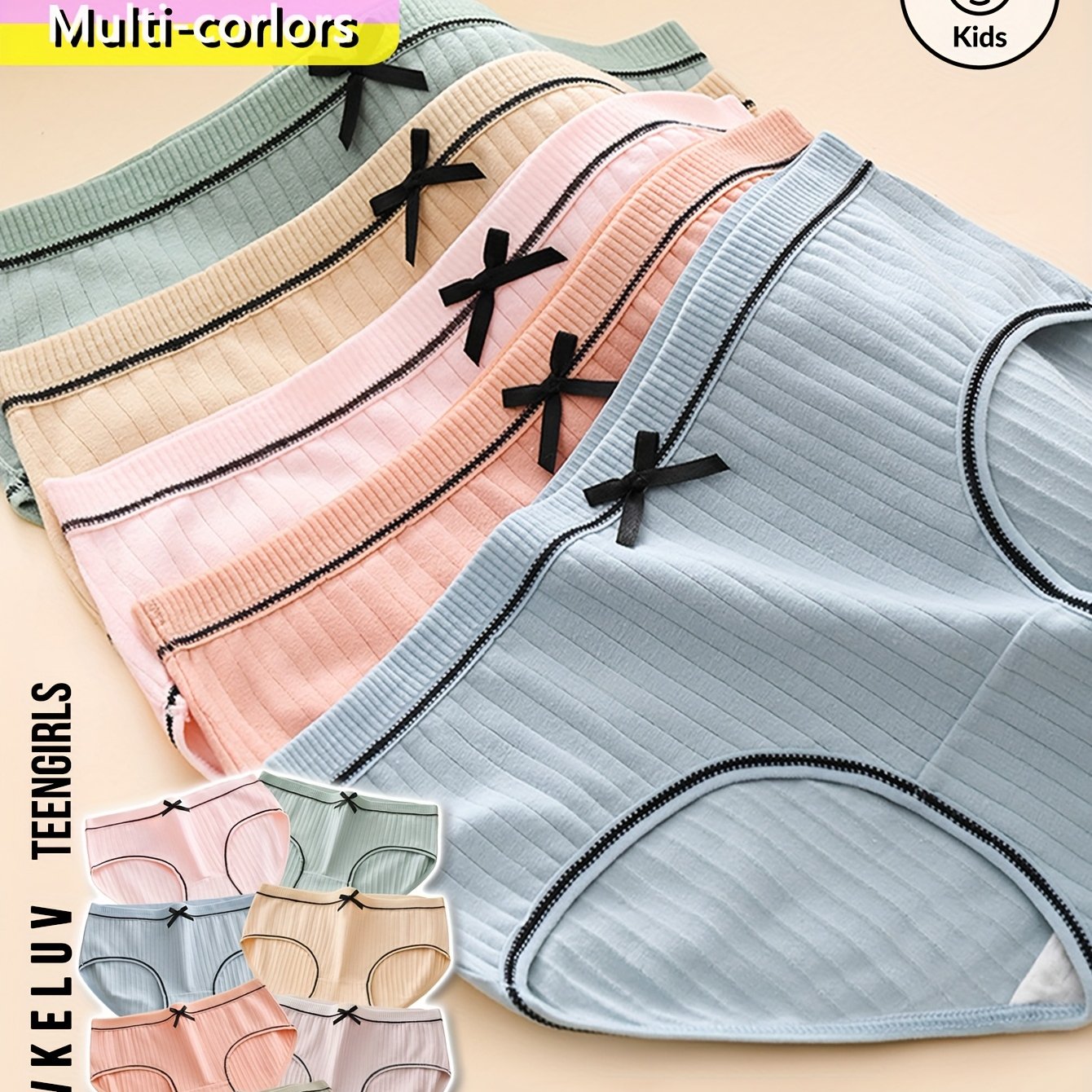 Image of 10pcs Teen Girls' Triangle Panties, Comfortable Soft Underwear, Breathable Sweet Striped Solid Color Comfortable Inner Wear, V Random Pc