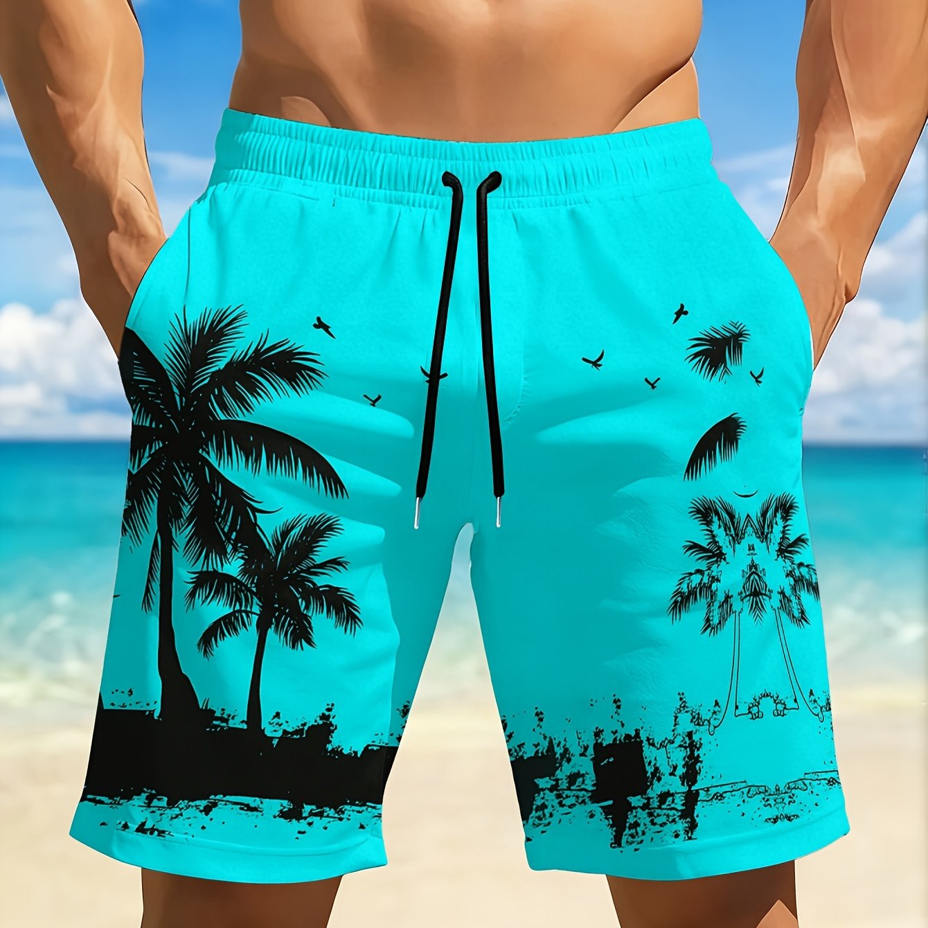 TEMU Men's Quick-dry Swim Trunks With Vibrant Geometric 3d Print | Casual, Regular Fit, Perfect For Beach, Pool, Gym, And Outdoor Activities, Fabric,