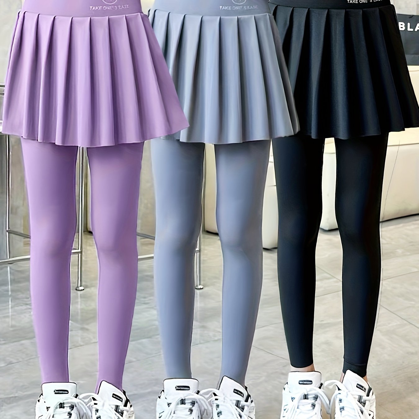 Image of 3pcs Set Girls' High-elastic Yoga Leggings, Skirt Pants, Leggings, High-waist Lightweight Outdoor Athletic Wear