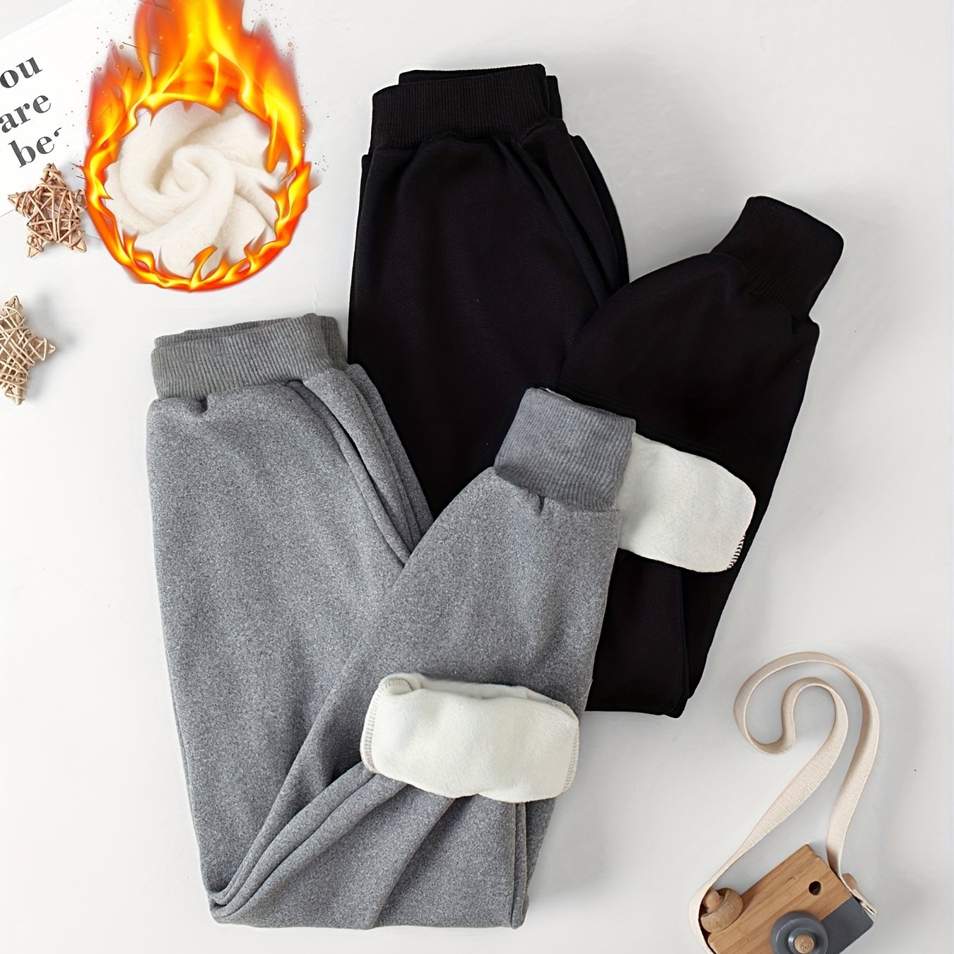 2pcs Zdy Boys' Fleece-lined Jogger Pants - Warm, Windproof & Comfortable With Pockets | Casual Solid Color Sweatpants For 4- | Fall/winter Outdoor Activities, Jogging Pants, Outdoor