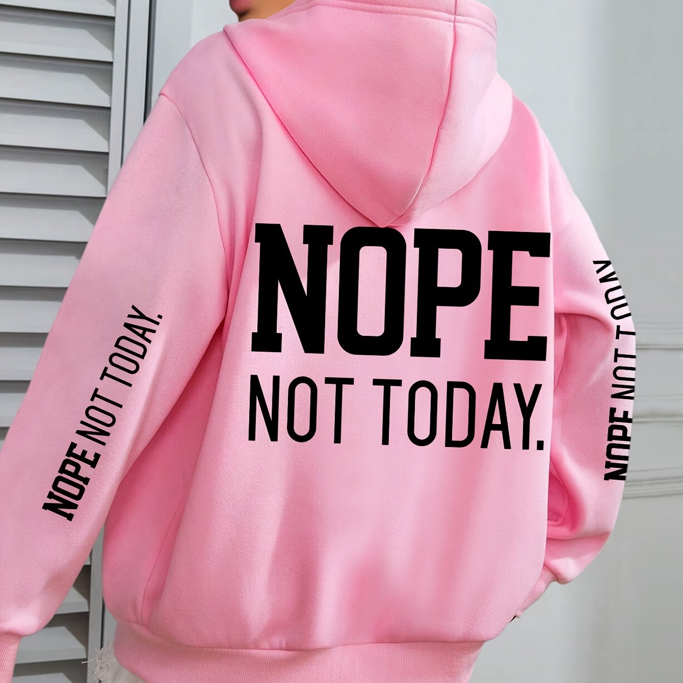 TEMU Nope Not Today" Graphic Hoodie For Women - Cozy Polyester Pullover With Kangaroo Pocket, Casual Long Sleeve Hooded Sweatshirt For Fall/winter