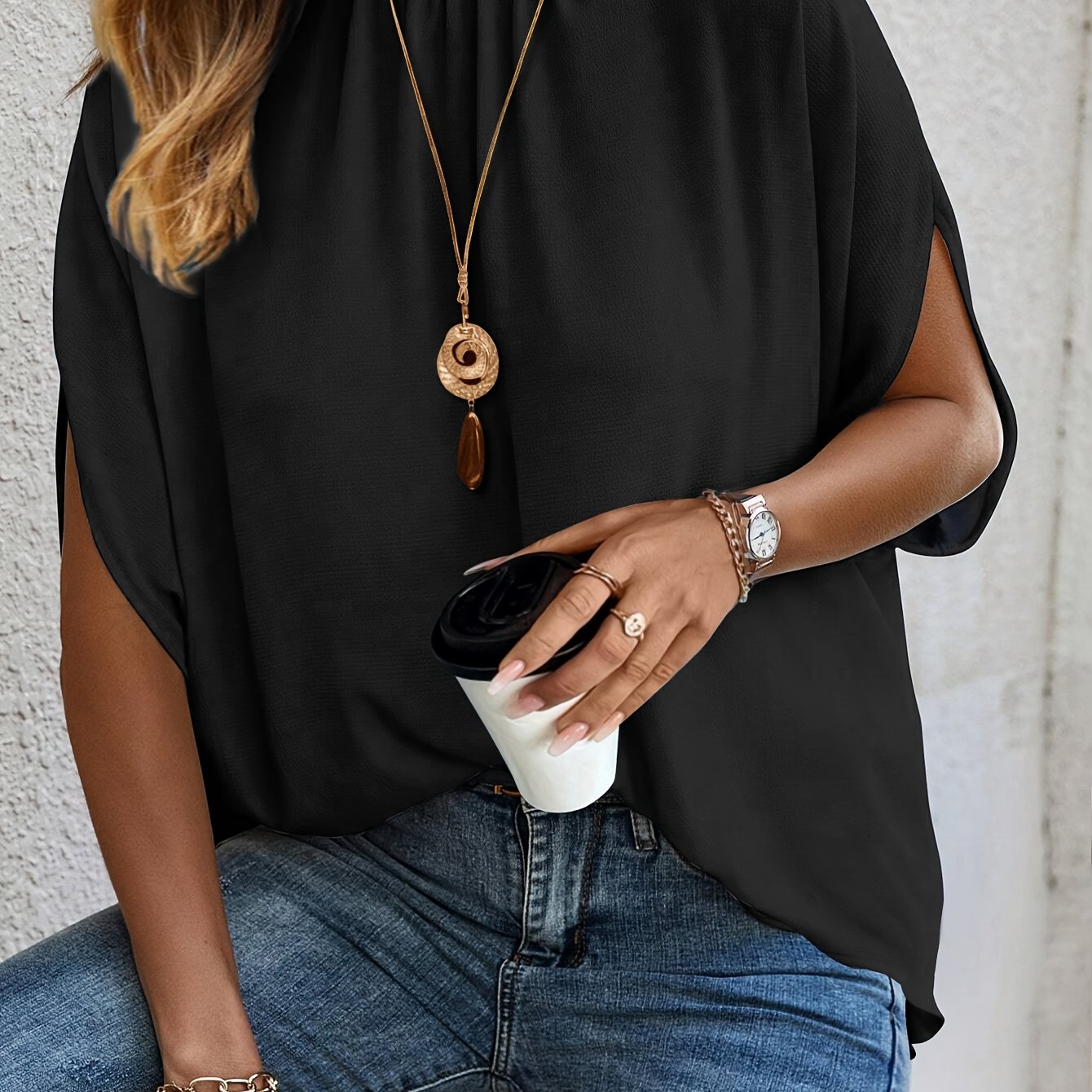 Plus Size, New Arrival -size Women's Shirt With Draped Neckline, Shirred Collar, Raglan Sleeves, And Elegant Back Tie Bow