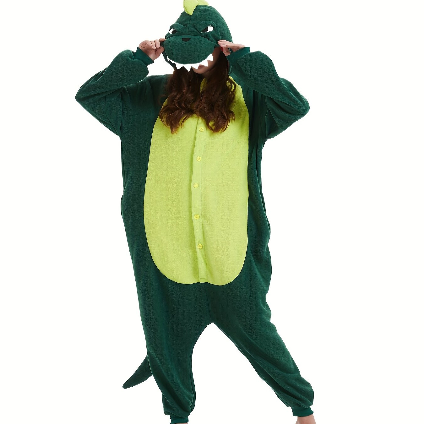 Image of A Thick, Plush Jumpsuit Featuring Dinosaur Design, Perfect For Women During Autumn And Winter, Ideal For Masquerade Parties Or As A Fun Character Costume Gift