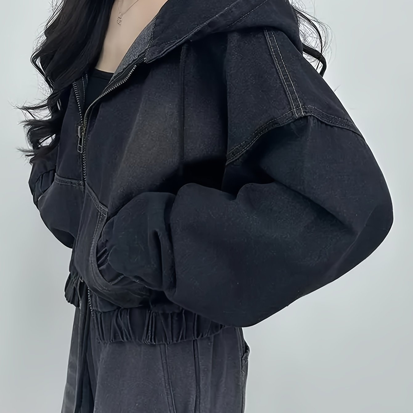 TEMU Denim Tops Women Short Length Hooded Spring, Summer, Autumn And Winter Tops Cute Outerwear Commuting Everyday Loose Outerwear Jeans G Jean