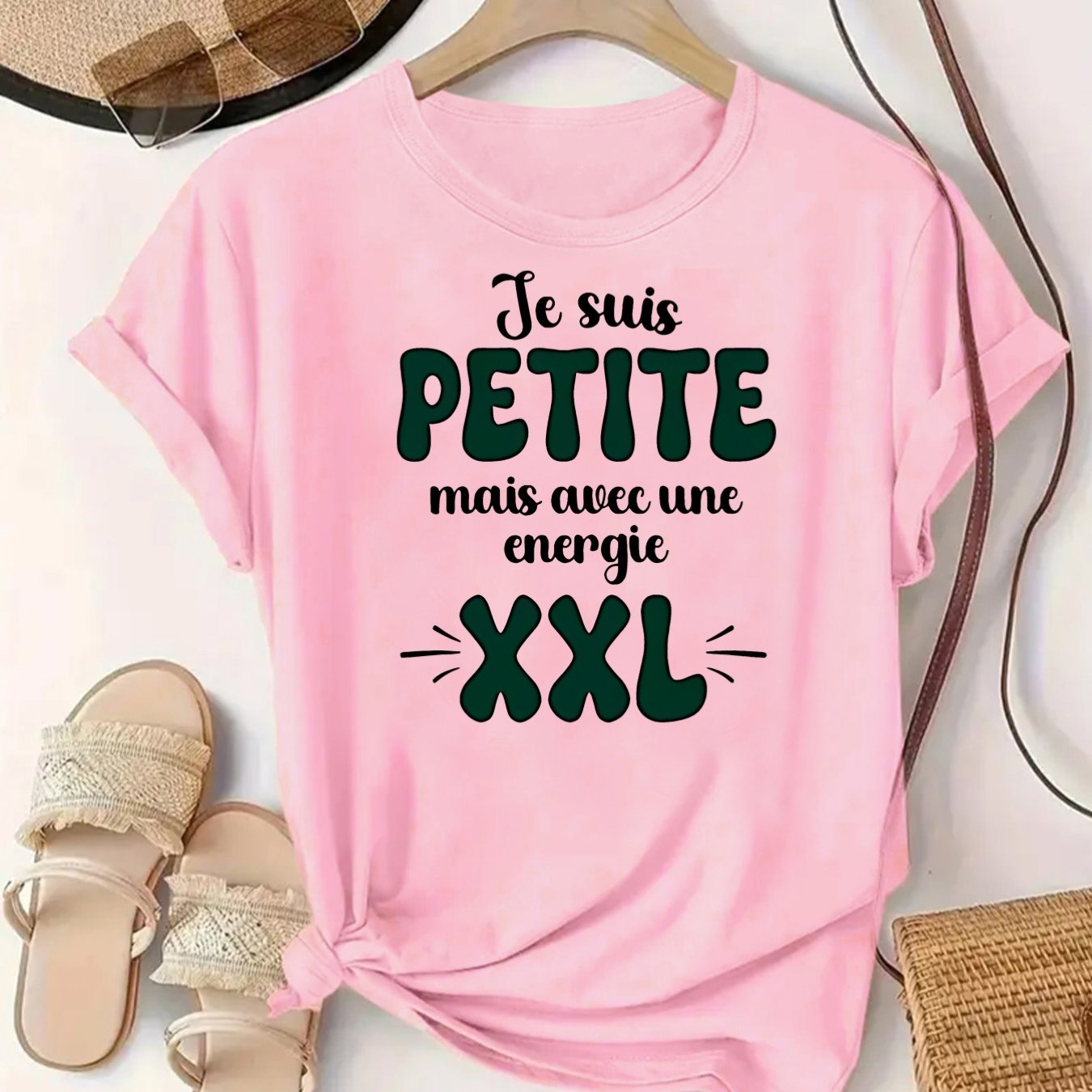 TEMU T-Shirt Femme Imprimé Français - Haut à Col Rond et Manches Courtes avec Française - pour Tenue Décontractée ou Sortie - Lavable en Machine -
