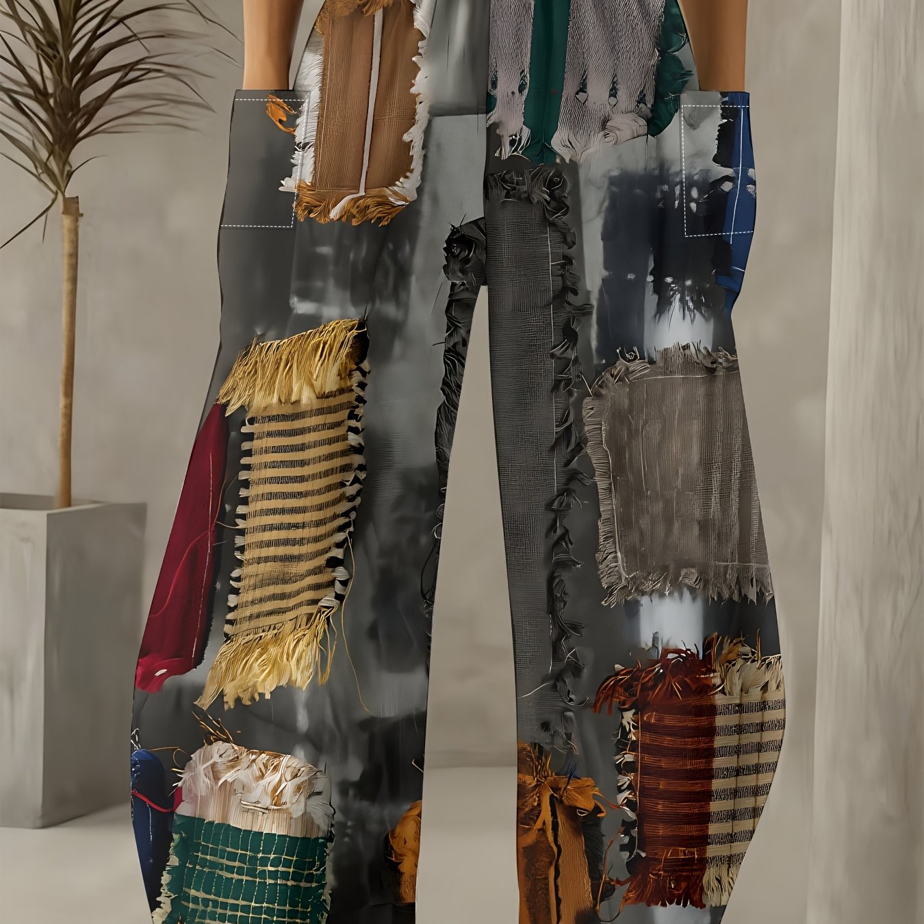 TEMU Pantaloni da donna a larga con : tessuto e traspirante, design e liscio anti-pelucchi, elastico in vita, stile casual versatile, abbigliamento