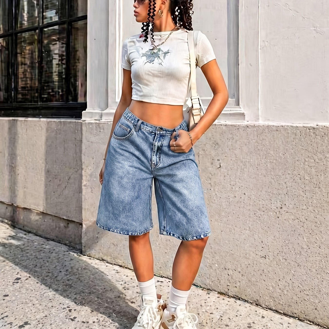 Image of Summer -waisted Loose-fit Denim Shorts With A Stylish Zipper Design, Made From Comfortable And Breathable Fabric, A Versatile Casual Streetwear Style For Summer, For Teenager