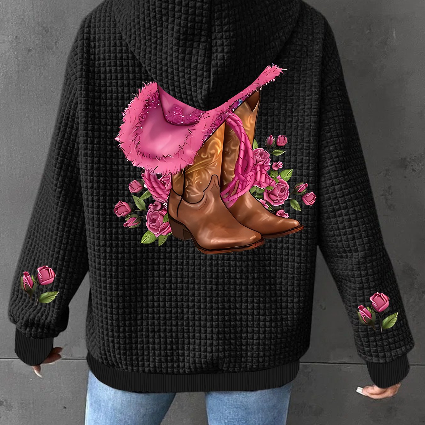 TEMU Comfortable Waffle Women's Jacket, Zip-up Hooded Casual Lightweight Comfortable Outerwear, Women's Top Casual Sport Coat. Trendy Printed Women's