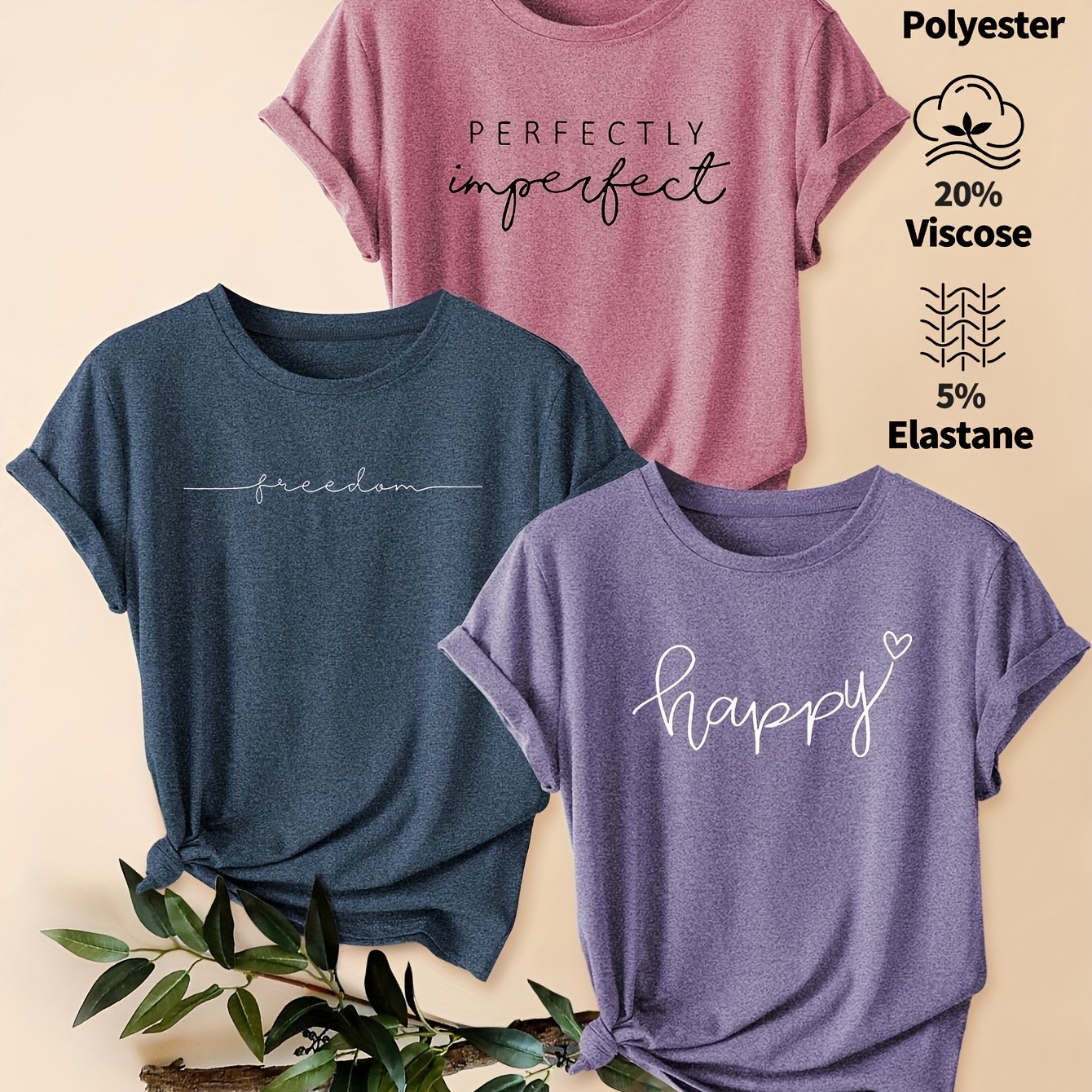 TEMU Mixed Pack Letter Print Fashion Retro Women's Summer Casual Sporty Round Neck Short Sleeve T-shirt