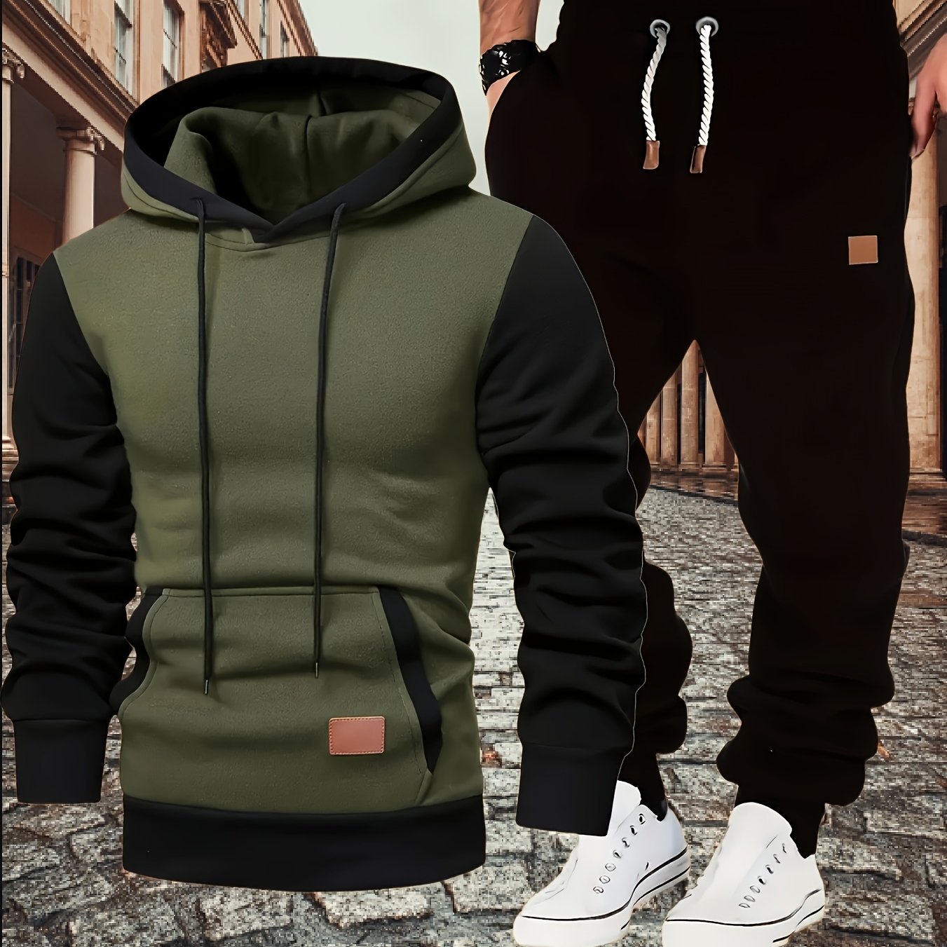 TEMU Casual Sportswear For Men, Featuring A Fit With A Long-sleeve Hooded Top Made From 100% Polyester. This Set Includes A Sweatshirt And Sweatpants