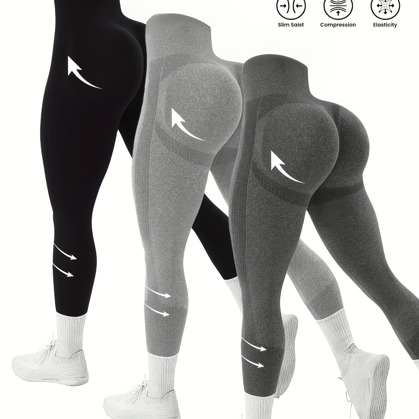 E-shop 3er-Pack Sportleggings mit hohem Bund, Bauchkontrolle, Kompressions-Yoga-Hosen, nahtlose, bequeme Basic-Damen-Sportunterlage