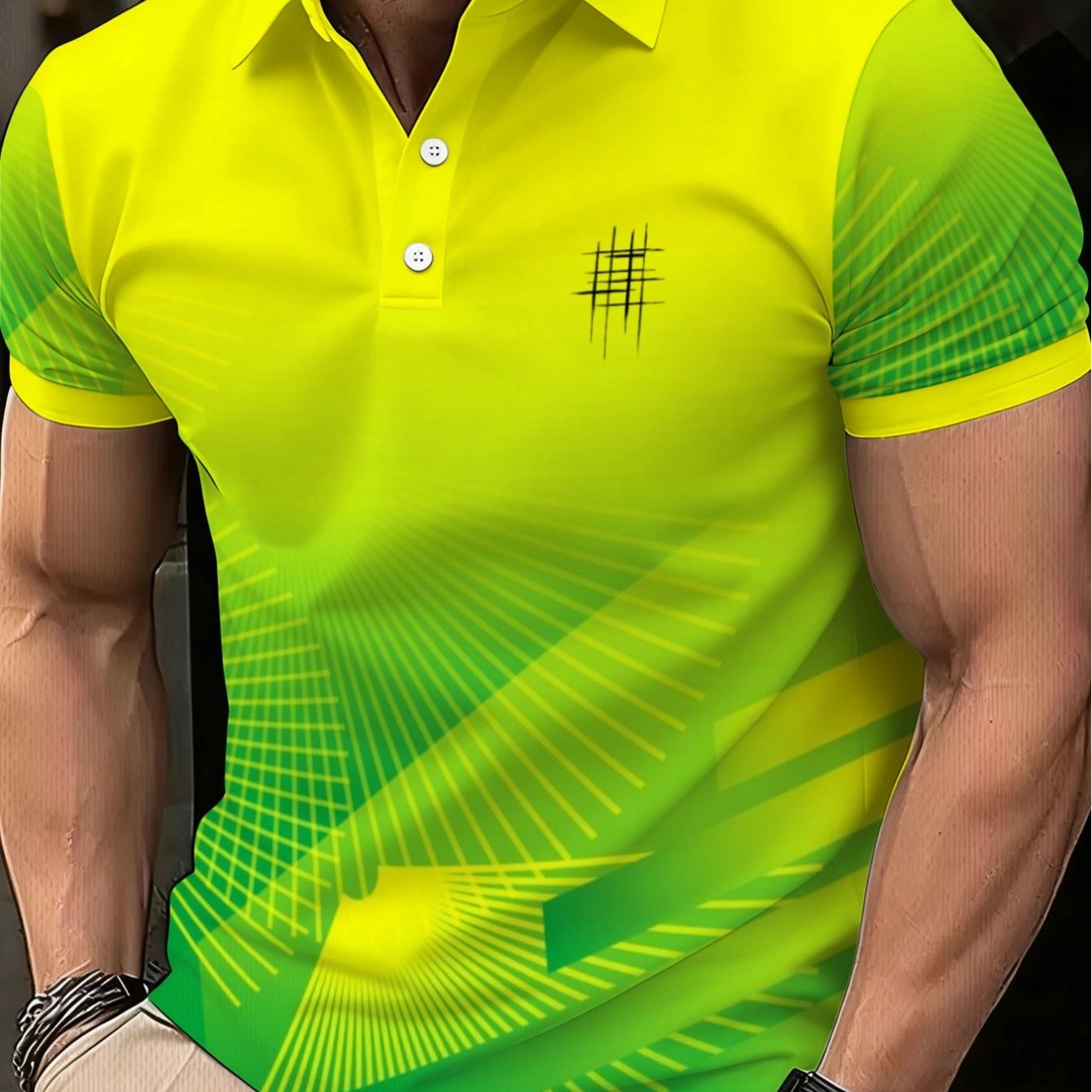 TEMU [printed Design, Not Textured] Men's Polyester Shirt, Gradient Green Design, Lightweight And Durable, Suitable For Outdoor Activities, Casual