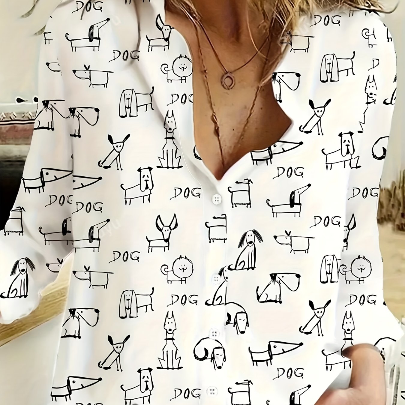 E-shop Damen Cartoon Print Ein-Knopf-Kaschmir Langarmshirt