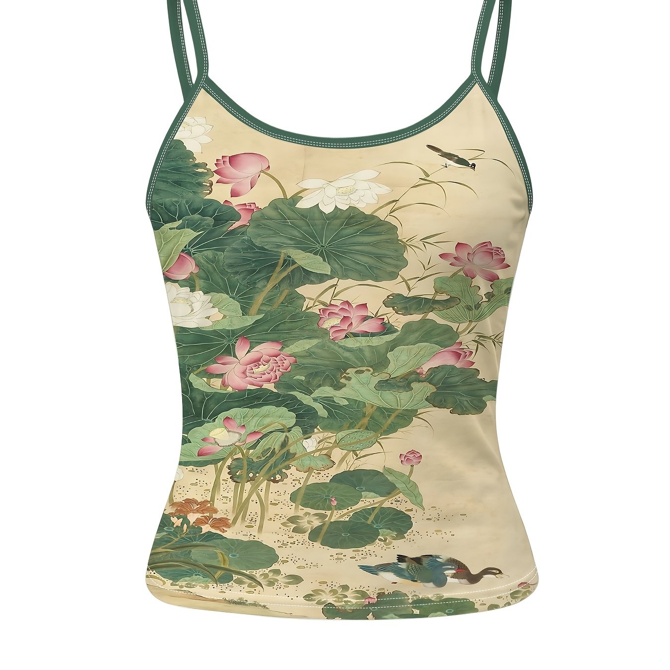 TEMU For Lotus Pond Pattern Camisole Top, Women's Summer Lightweight Top
