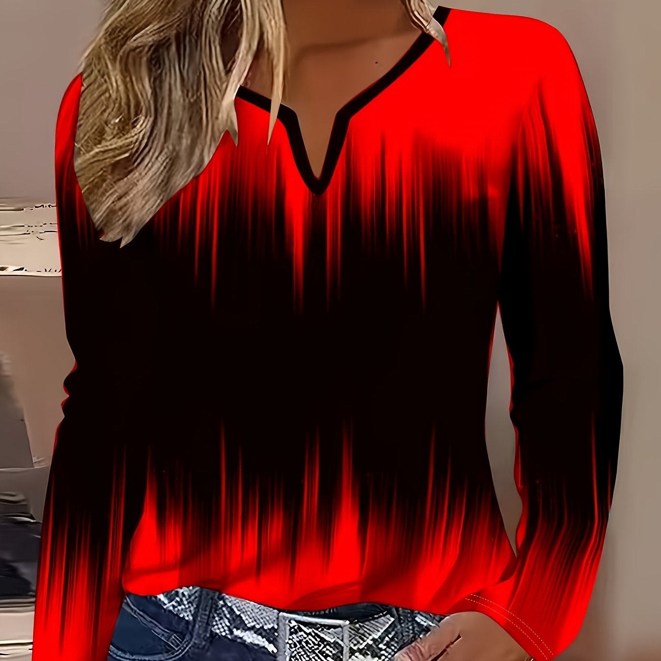 TEMU Standard Size Women's Fashion Striped Long Sleeve T-shirt
