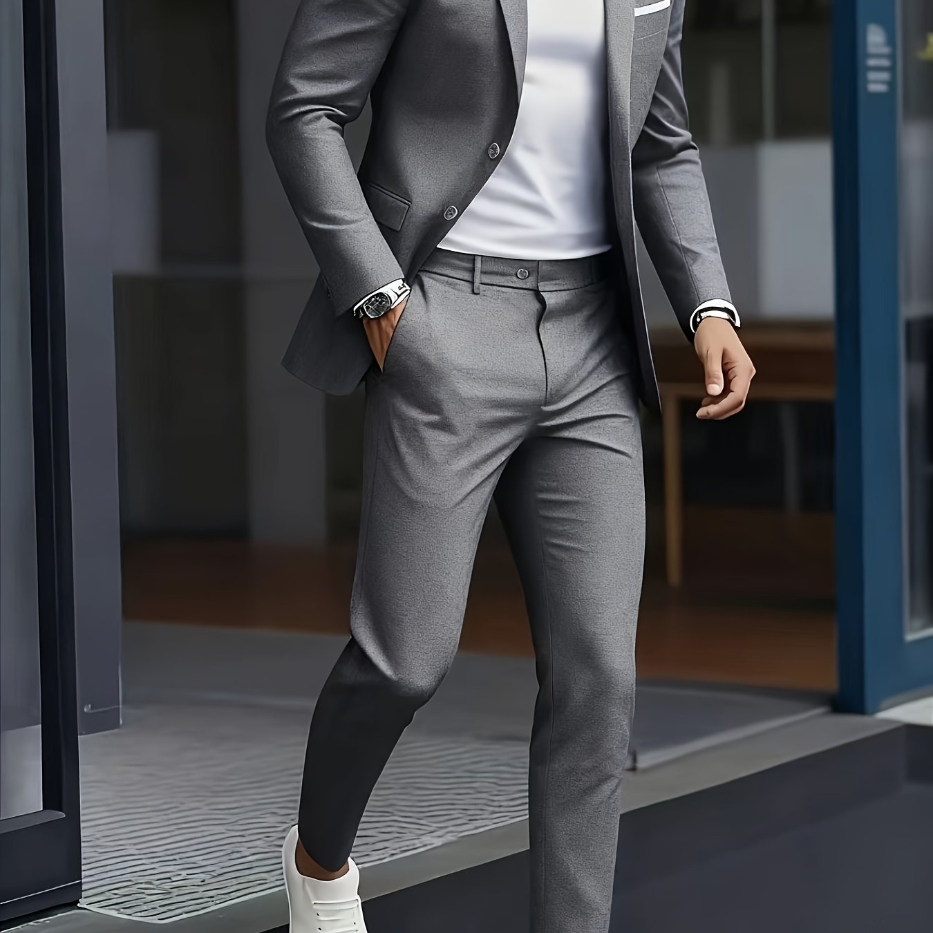 TEMU Men's 2-piece Suit Set, Including A Blazer And Trousers, A Stylish Formal Attire Suitable For Parties, Gatherings, And Weddings, Smart Casual
