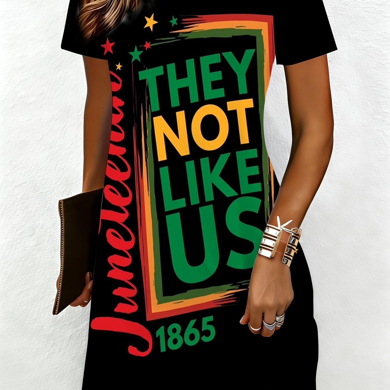 Plus Size Not Juneteenth 1865 Black T Shirt Dress Women Summer Casual Loose Fit Graphic Print Top For Juneteenth Celebration