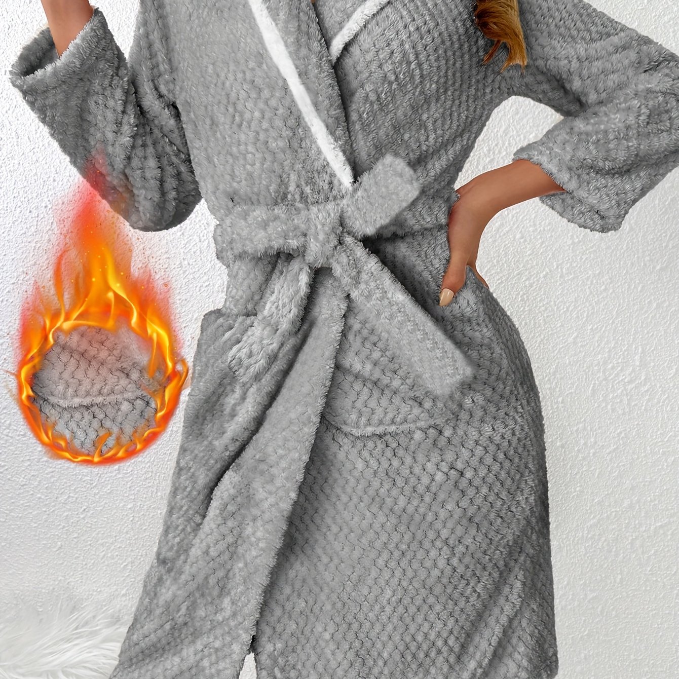 Image of Women's Thickened Flannel Long Robe With Lining, New Autumn/winter Style With Contrast Collar, Home Suitable For Outdoor Wear
