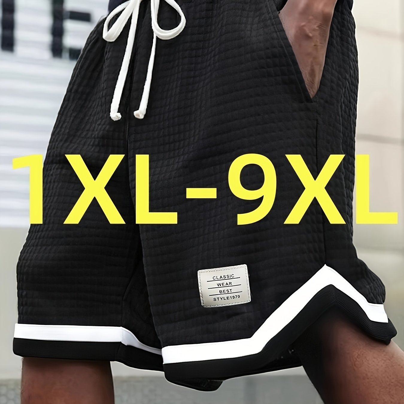 Image of Plus Size, Men's Plus Size Casual Knit Shorts With Color , Drawstring Elastic Waist, Multi-pockets - Breathable Waffle Fabric, Regular Fit, Stretch, 8.58oz/yd², Summer Outdoor Apparel