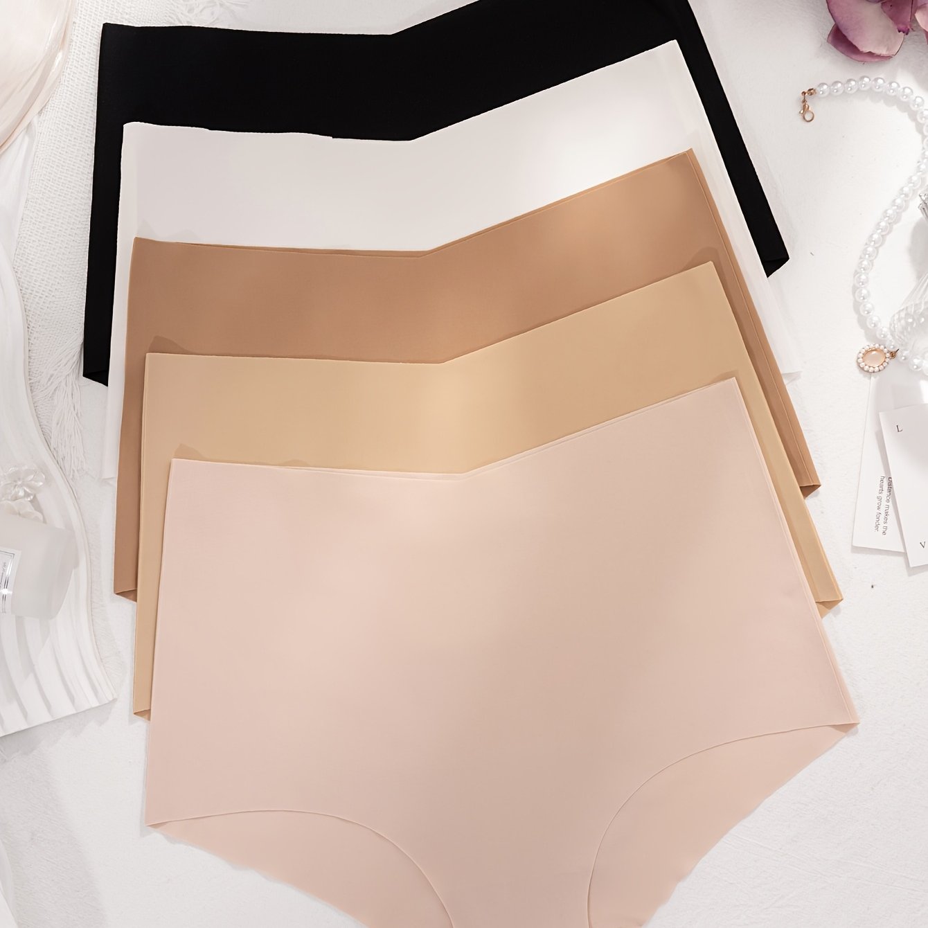 TEMU 5-pack Women's High-waisted Sports Briefs, , Skin-friendly, Nude Feel, Seamless, Comfortable, And Breathable