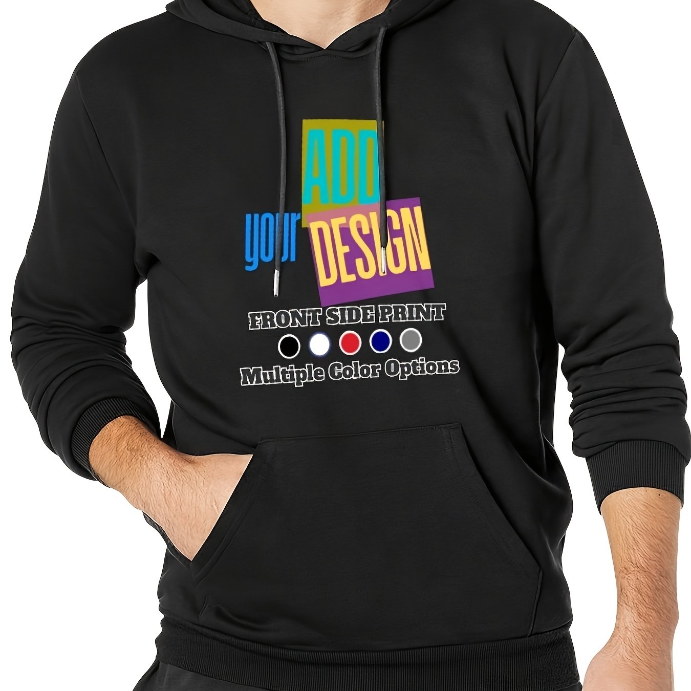 Image of Oversized Custom Men's Cotton Hoodies Personalized Plus Size Hooded Sweatshirt With Pocket -front Print Add Your Image - Soft Comfortable Casual Workout Long Sleeve Pullover Sportswear, Plus Size