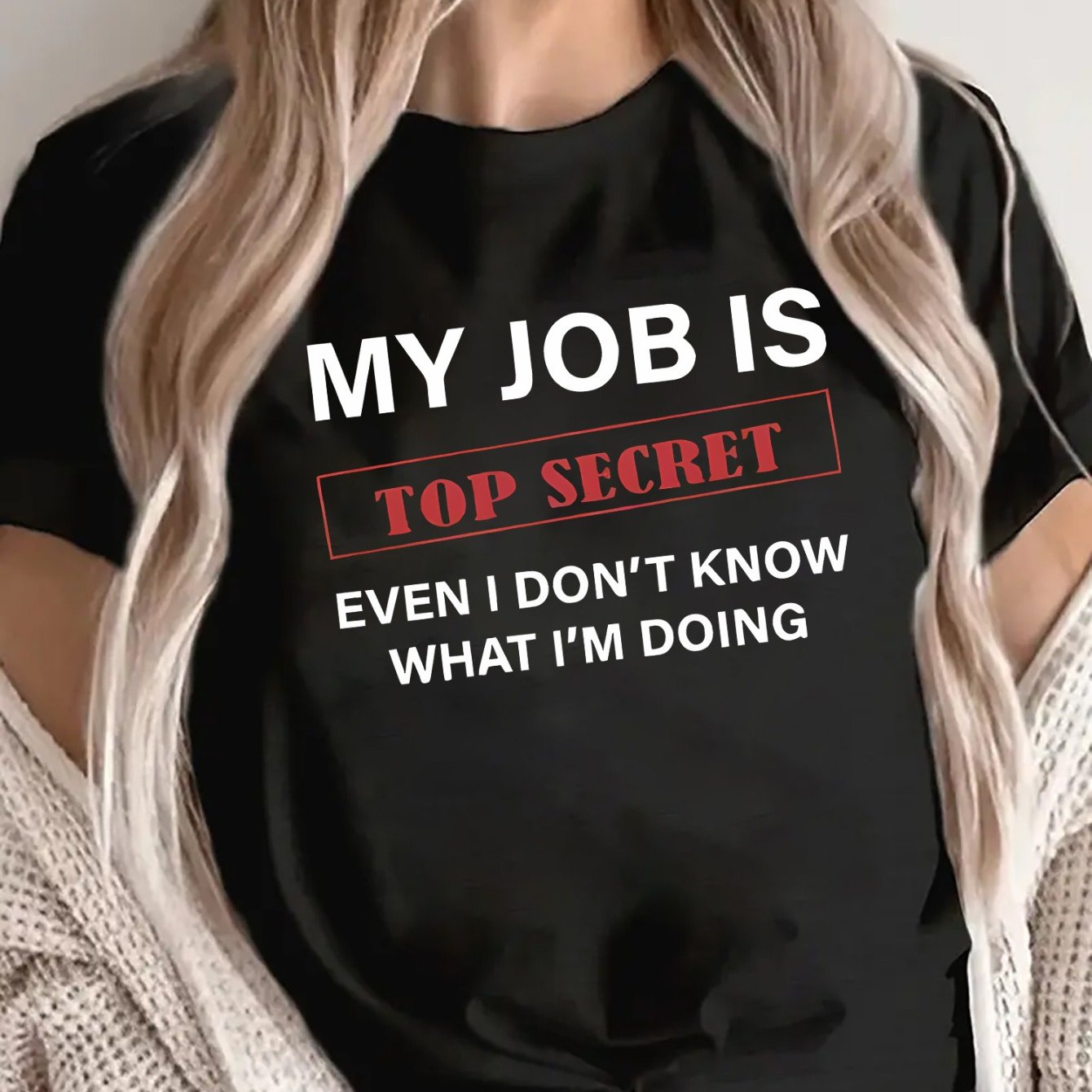 TEMU Polyester Short Sleeve T-shirt With Is 't What I'm Doing Print, Lightweight And Durable For Casual Wear At Home Or Office, Funny Statement Tee