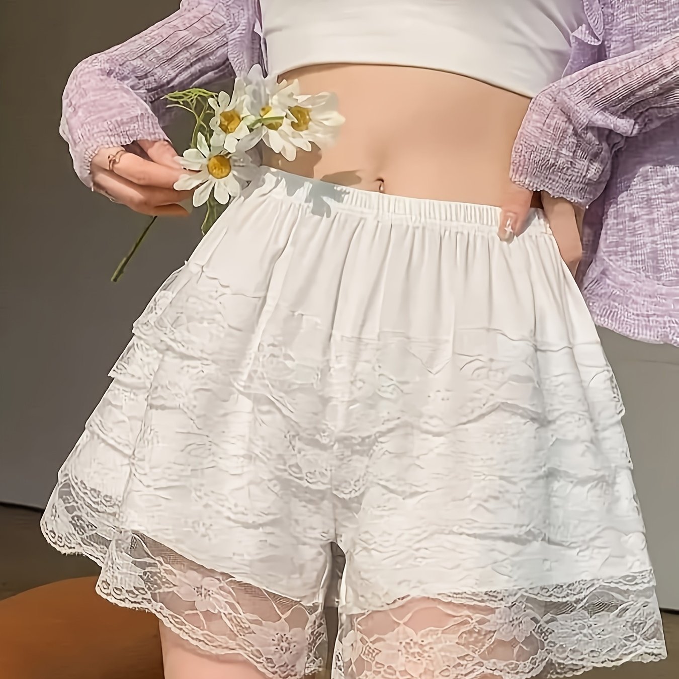 TEMU 1pc Women's Shorts, Outerwear Summer Thin Shorts With Lace Leggings, Loose Fit For Wearing With Skirts