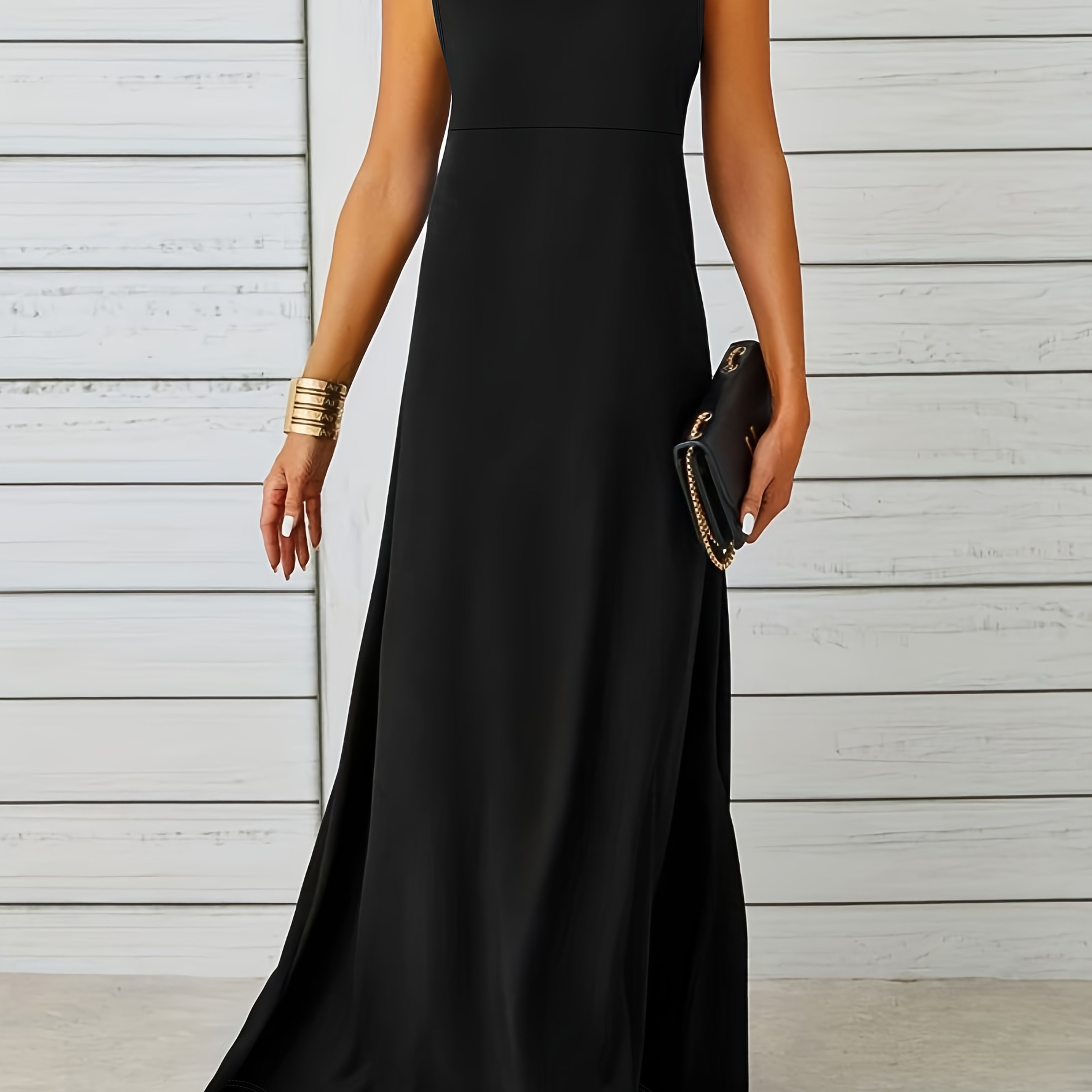TEMU Chic Sleeveless Dress For Women - Casual Solid Color, Stretchy Polyester Blend, Machine Washable