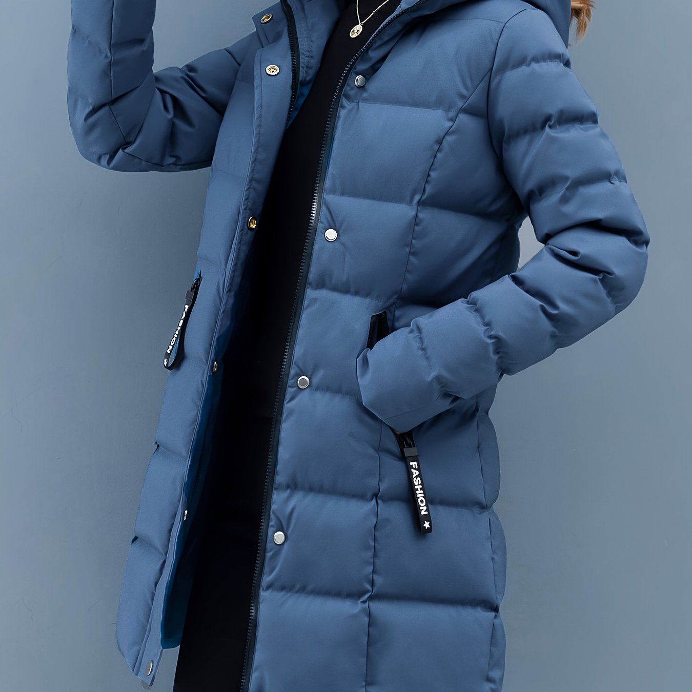 Image of Ns702 Women's Mid-length Padded Jacket Hooded Zip-up Windbreaker Coat - 100% Polyester Outerwear With Zippered Pocket, Machine Washable Suitable For Outdoor S, Casual Workwear & Daily (no)