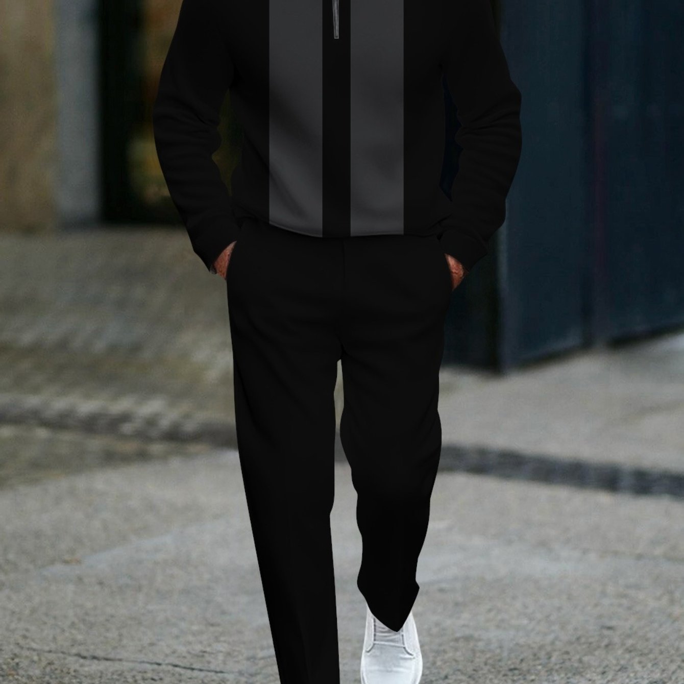 TEMU Half Zip Men's Fashion Casual Style Tracksuit With Gradient Gray Men's 2pcs Outfits For Adults Men Casual Wear Sportswear