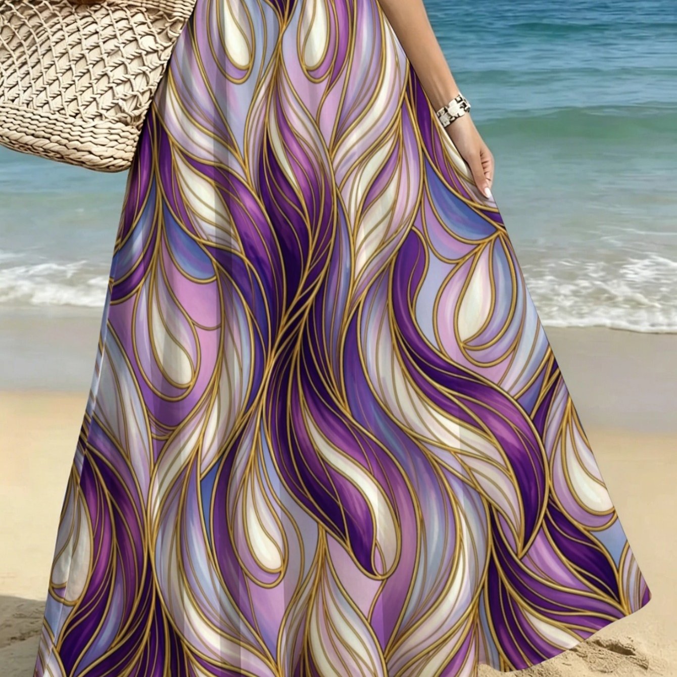 TEMU Women's Flowy Maxi Skirt In Pattern, Lightweight Comfortable For Beach, Vacation, Or Casual Outdoor Wear