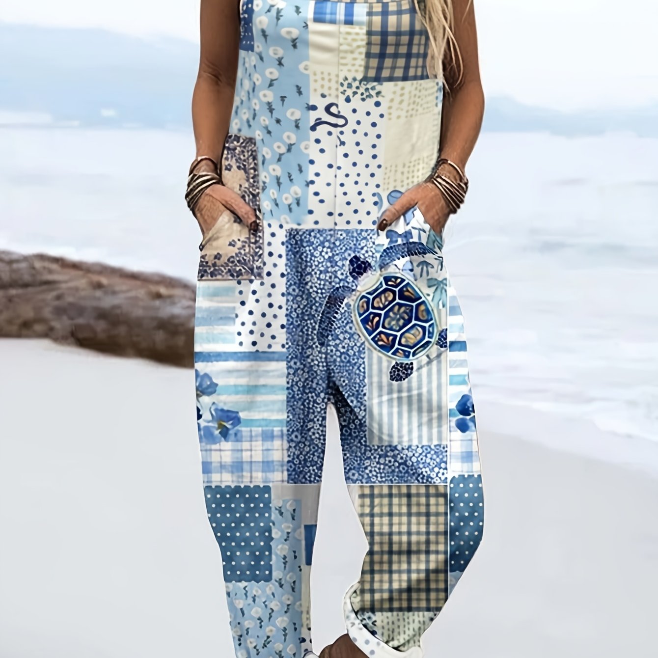 E-shop Modischer Damen Jumpsuit mit Karomuster und für Strandurlaube im Frühling und Sommer, für stylische Sommeroutfits