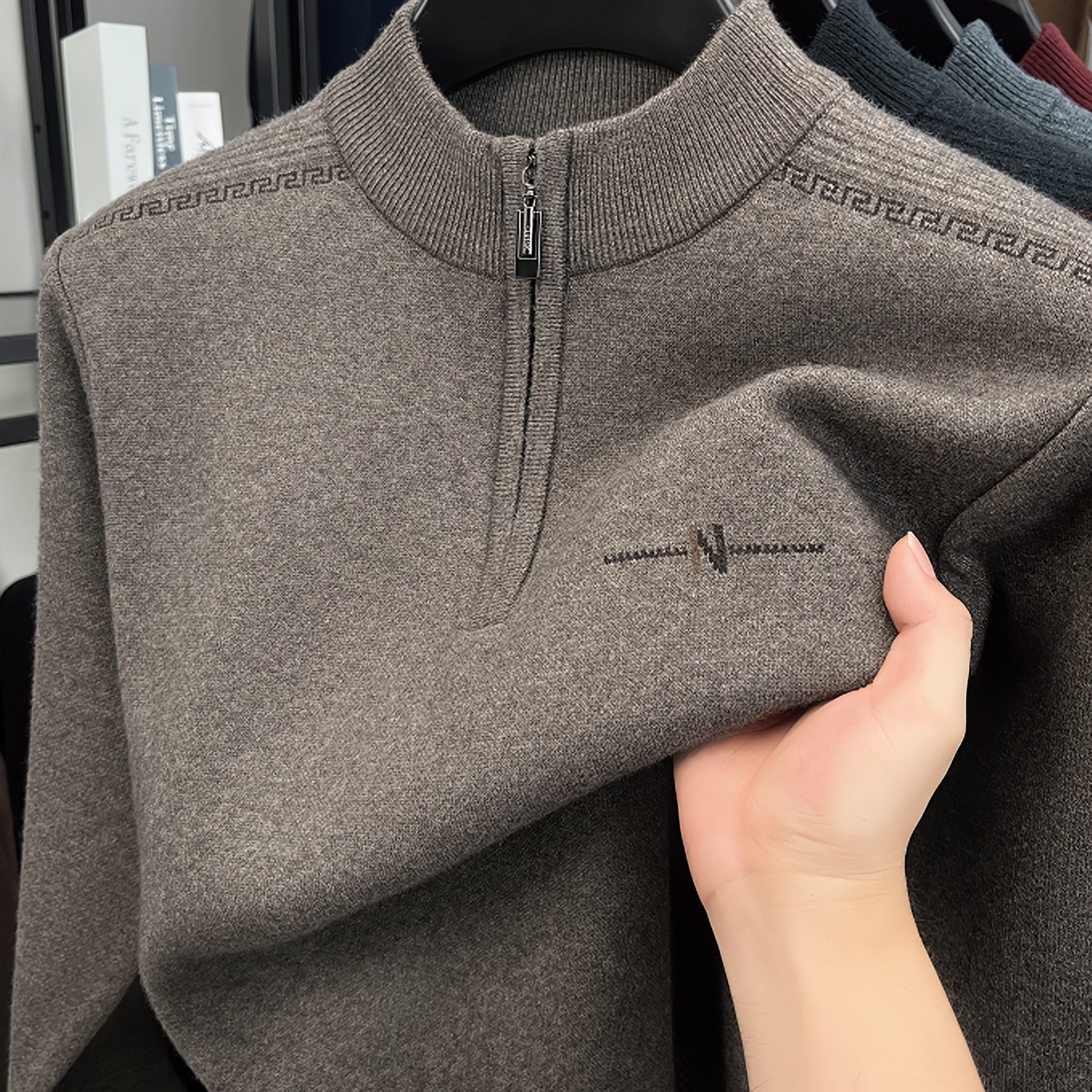 TEMU Thick Autumn And Winter Warm Semi-zipper Men's Sweaters, High-quality Long-sleeve Knitted Sweaters For Men's Base Layer Tops