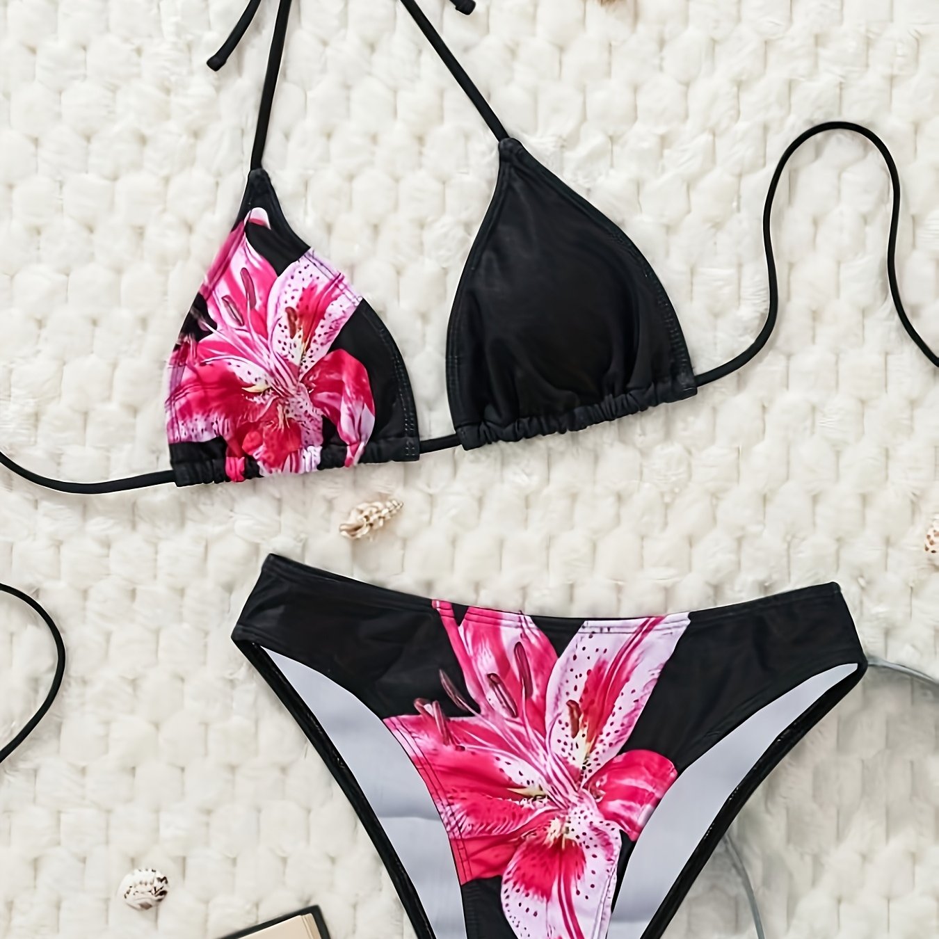 TEMU Floral Print Split Bikini Swimsuit Set, Beach 2pcs Swimwear