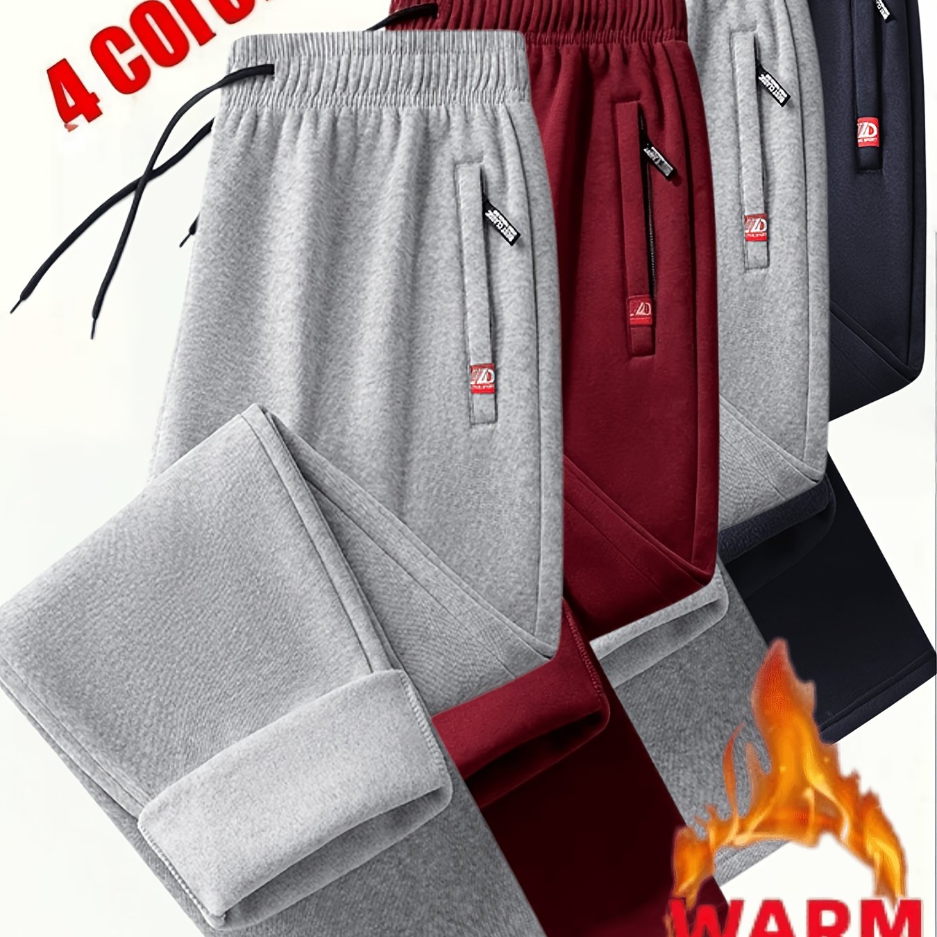 TEMU Men's Autumn Winter Fleece Warm Athletic Pants, With Zippered Pockets/drawstring Waistband, Solid Color Casual Straight Trousers, Suitable For