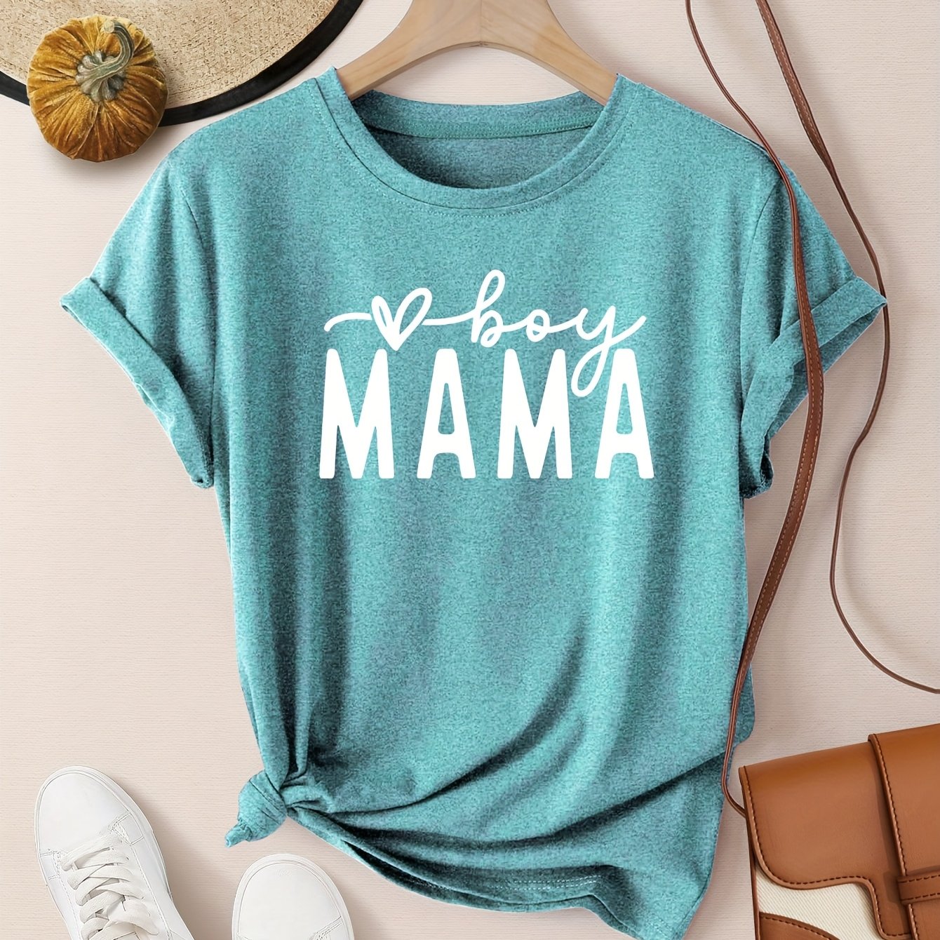 E-shop (Muttertagsgeschenk) Liebesbrief-Print, modischer Retro-Stil, Damen-Freizeit-Top, Rundhals, Kurzarm-T-Shirt