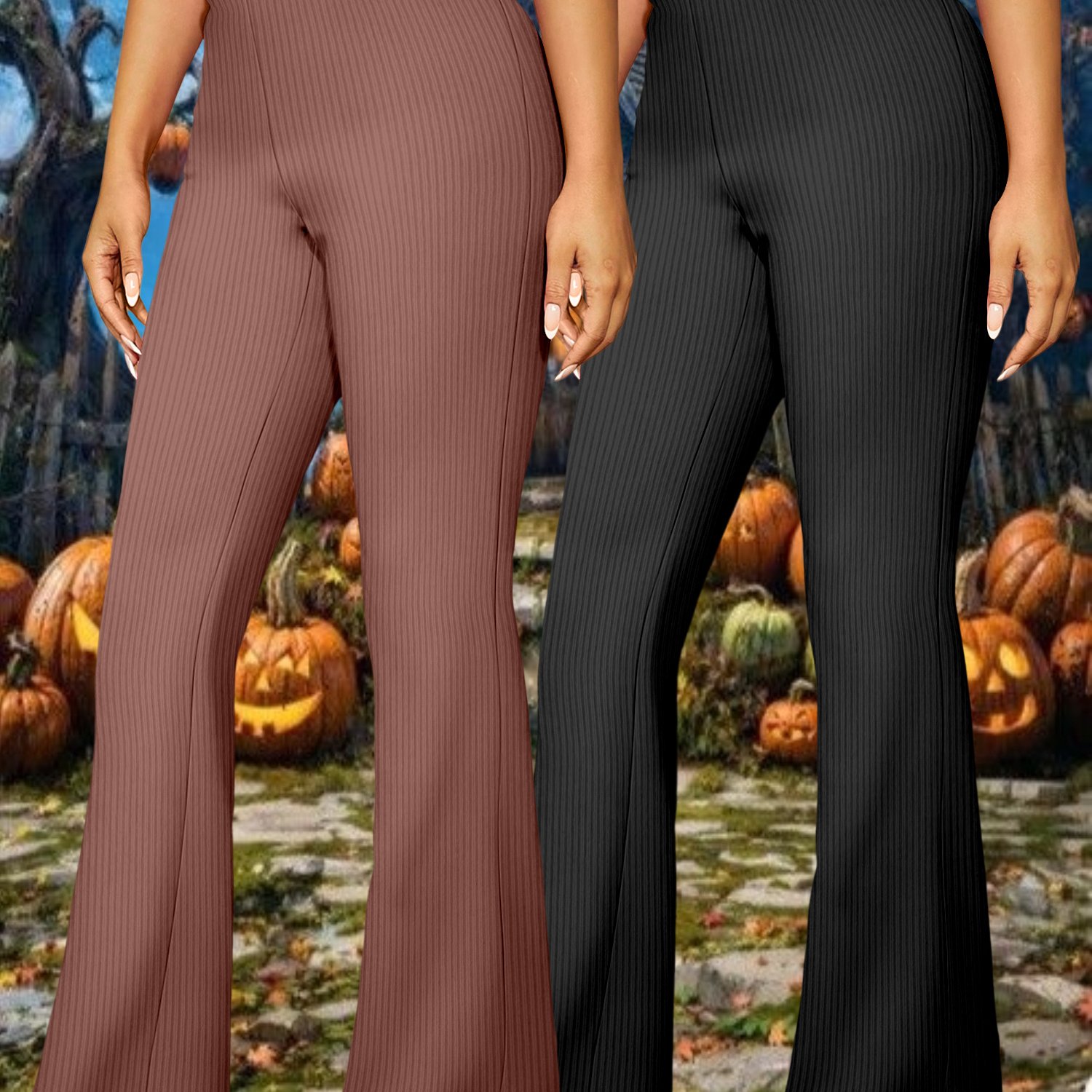 TEMU Women' Black High-waisted Flare Leg Pants - Stretchy Yoga & Casual Wear, , Casual Wear Pants|stretchy Fabric|, Yoga Pants