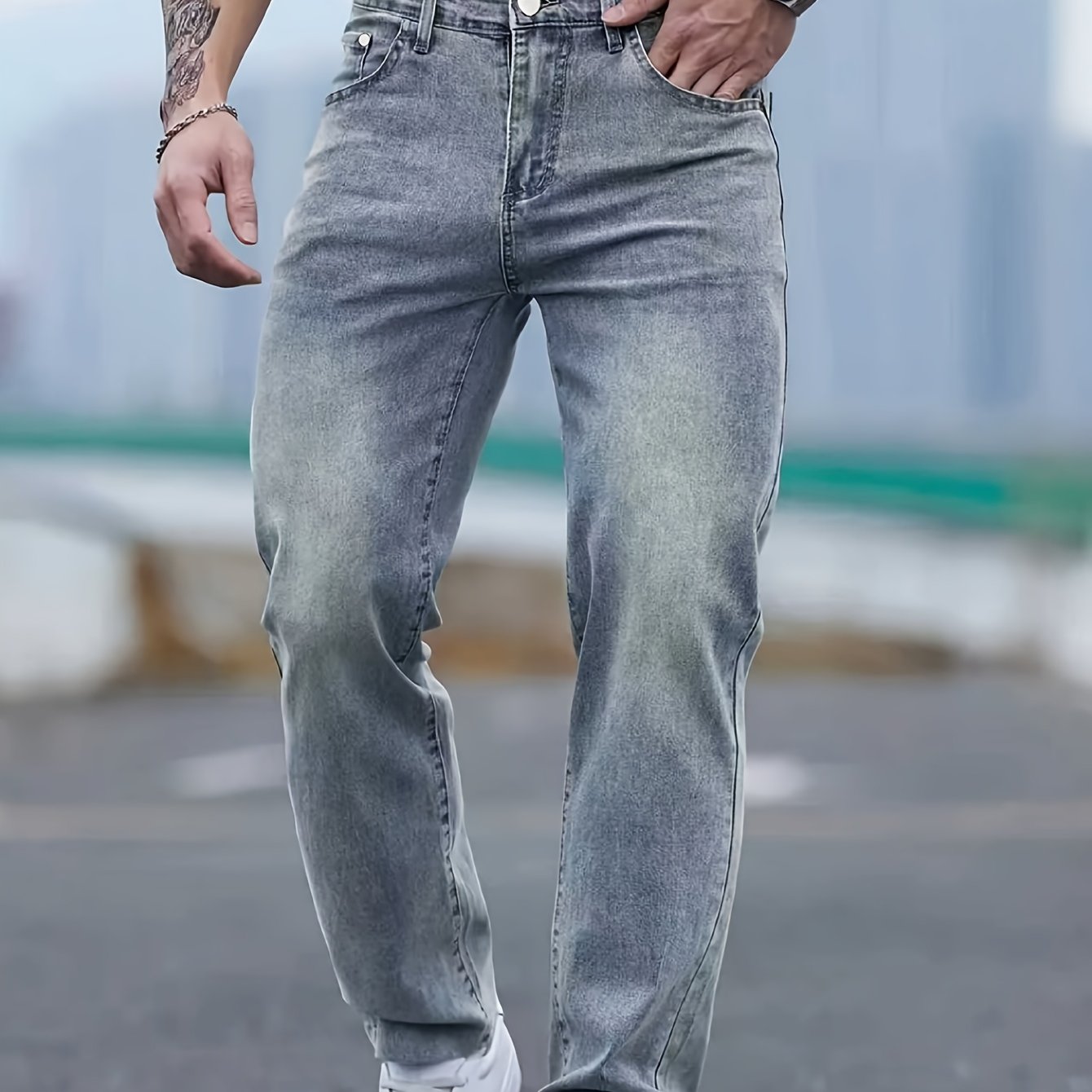 Image of Men's Stretch Denim Straight-leg Pants In , Simple And Slimming, Suitable For , Autumn Menswear