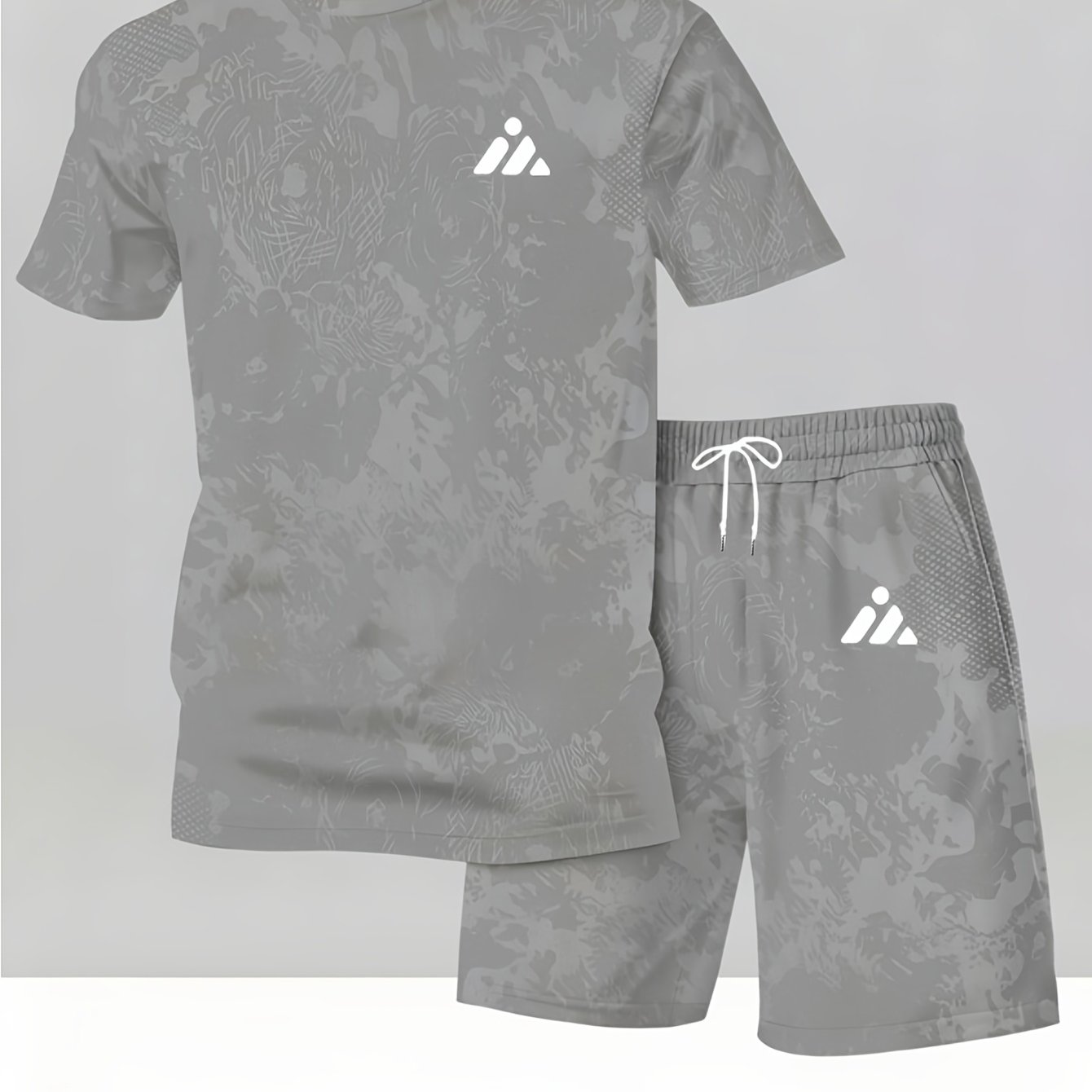 TEMU Summer Men's Athletic Set, Round Neck Breathable Tie-dye Dark Pattern Short Sleeve T-shirt And Drawstring Shorts 2pcs Set, Loose Comfortable