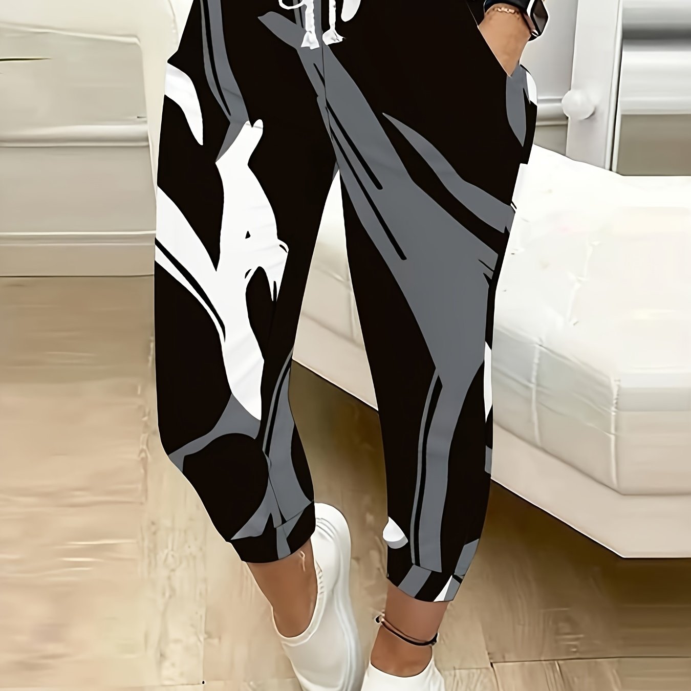 TEMU Classic Women's Drawstring Pants With Floral, Botanical, Geometric, And 250th Anniversary Celebration Prints, Suitable For Outdoor Play, S, And