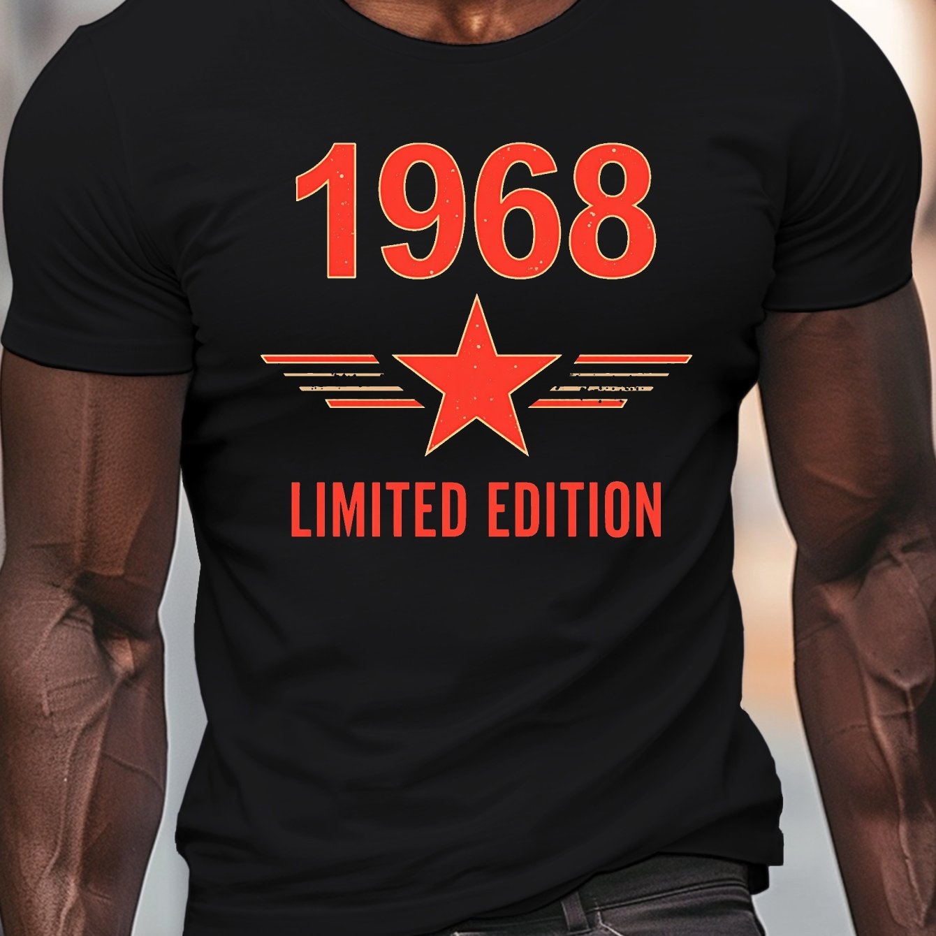 TEMU Star 1968 Edition , Men's Round Crew Neck Short Sleeve Tee, Casual T-shirtcasual Comfy Lightweight Top For Summer