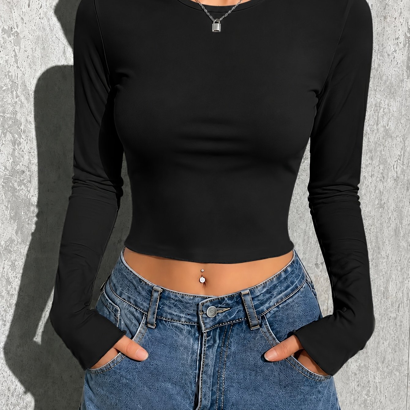 TEMU Women's Fashion Casual Slim Short Solid Color Easy Long Sleeve T-shirt