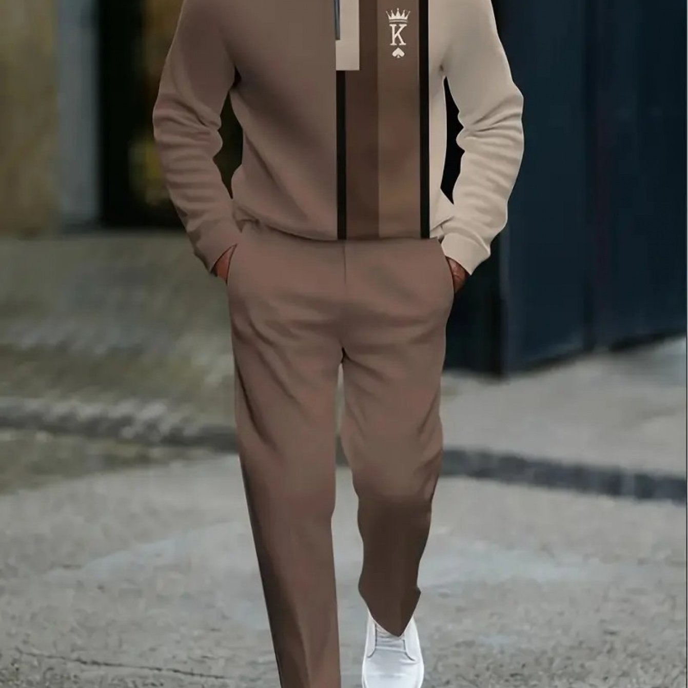 TEMU A Two-piece Sports Outfit For Men In Color, Featuring A Contrasting Design. It Has A Half-open Collar And Striped Accents, Ensuring . Ideal For