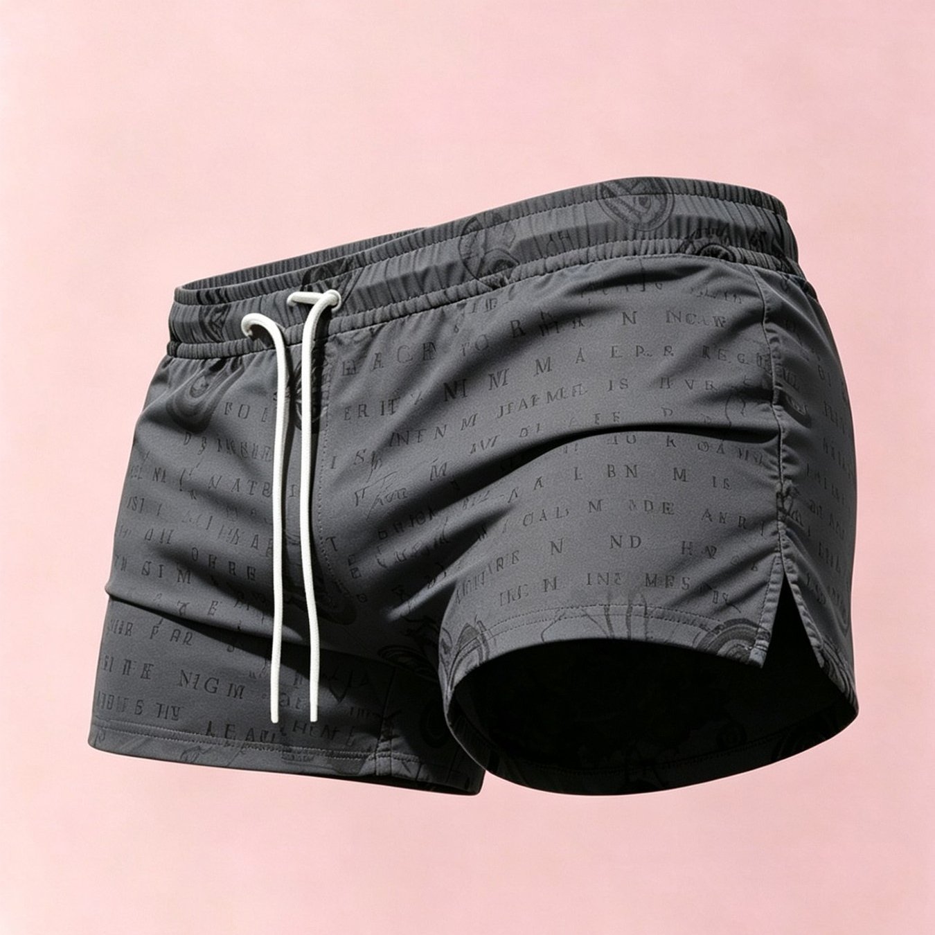 New Arrival Men's Swim Trunks Comfortable Breathable Dark Grey Base With Letter Allover Print Swim Shorts Ideal For Vacation And Travel Perfect Gift For Men