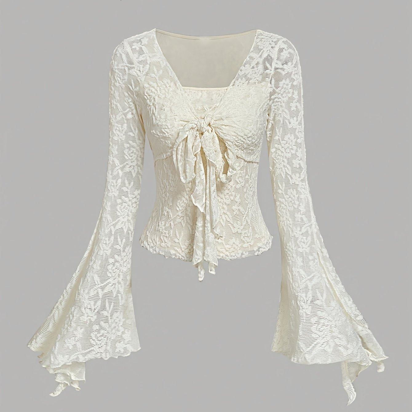 Romantic Elegant Front-tie Top, Women's Cute T-shirt, Autumn Winter Hollow-out Clothing Women's Pirate Top Princess Women's Outing Top