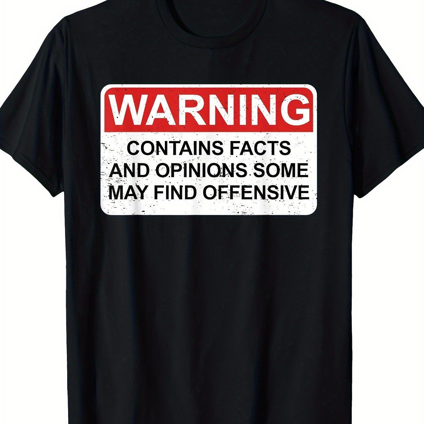 TEMU Men's Humorous "warning" Graphic T-shirt - Black With Print, Machine Washable Cotton Crew Neck Tee For , Casual & Offensive Design