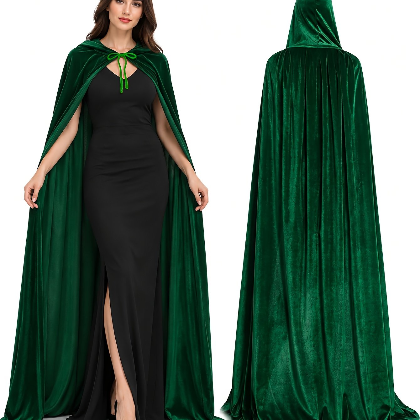 TEMU Cape longue à capuche en velours de sorcière de Noël - 1 pièce Cape de cosplay pour costume de Noël/Halloween pour fête, robe de jeu de rôle,