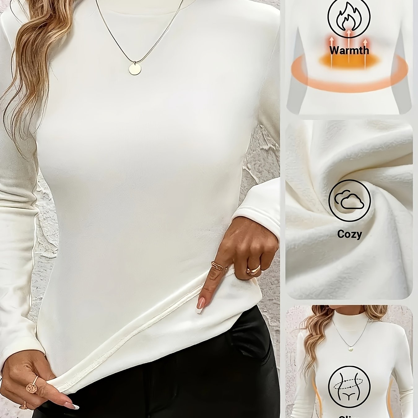 Autumn Winter Fleece Thickened Half Turtleneck Women's Shirt Elegant Versatile Comfortable Long Sleeve T-shirt Top Women's