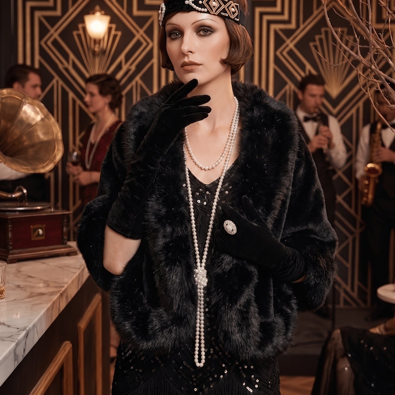 TEMU 1 écharpe vintage pour femme, style Gatsby des années 1920, châle de femme luxueux et pour l'hiver, idéal pour les banquets, , les mariées, un