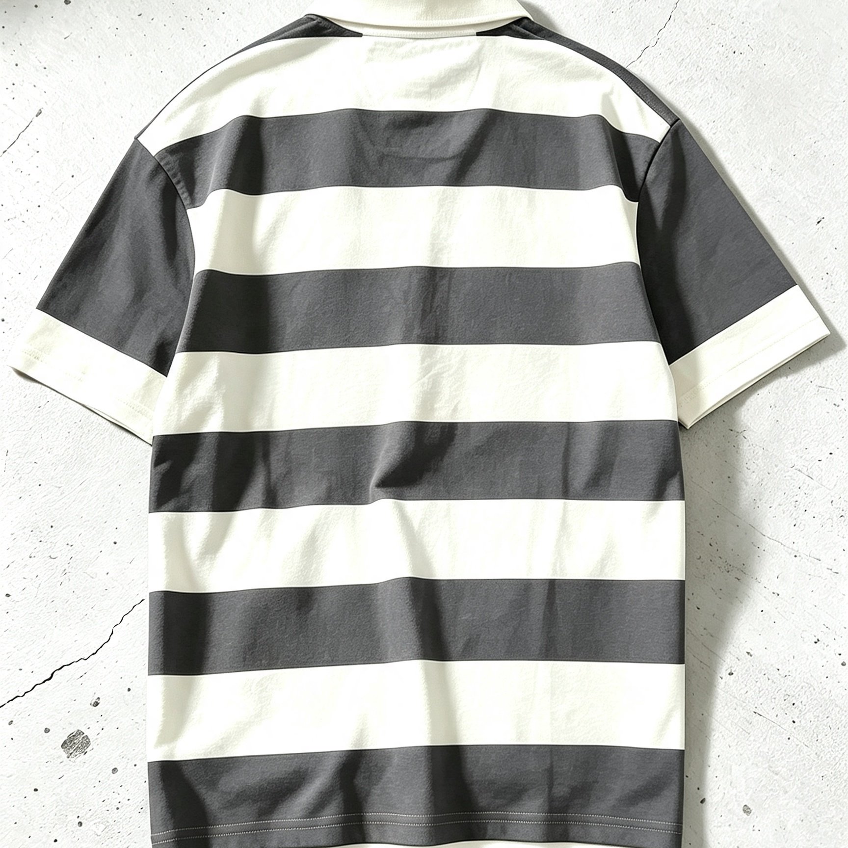 TEMU [] Men's Shirt, Black And White Striped Print Short Sleeve Top, Lapel Style, Trendy Men's Clothing
